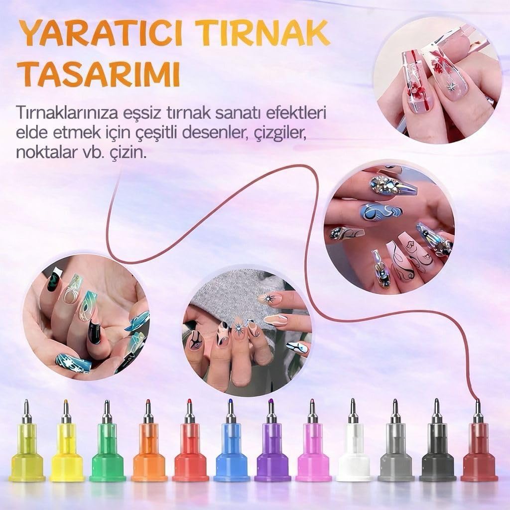 Sihirli Nail Art Tasarım Kalemi - 0.5mm Hassas Uçlu Canlı Akrilik Boya Seti