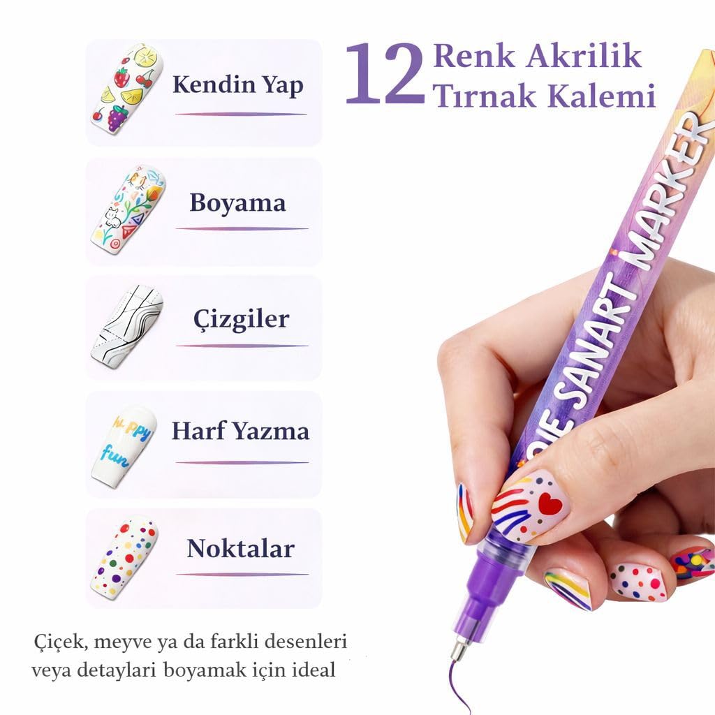 Sihirli Nail Art Tasarım Kalemi - 0.5mm Hassas Uçlu Canlı Akrilik Boya Seti