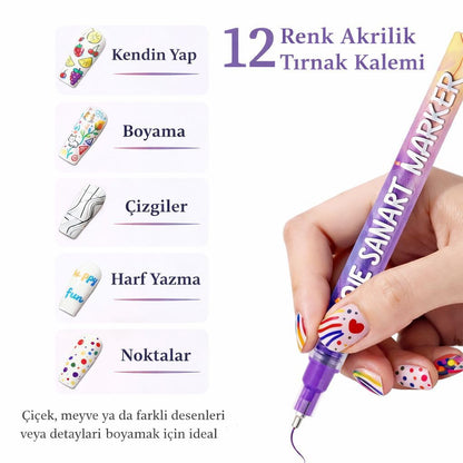 Sihirli Nail Art Tasarım Kalemi - 0.5mm Hassas Uçlu Canlı Akrilik Boya Seti