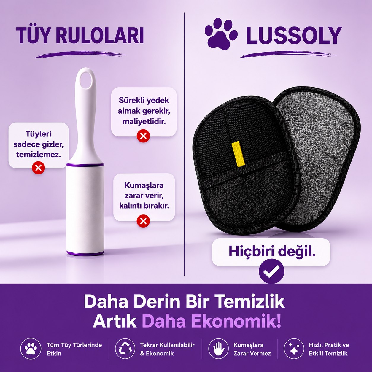 Lussoly Evcil Hayvan Tüy Toplama Eldiveni – Kedi & Köpek Tüy Temizleme Eldiveni